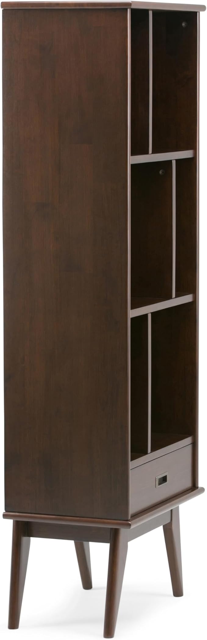 SIMPLIHOME Draper Bookcase - 64 inch Tall Solid Hardwood Storage Bookshelf in Medium Auburn Brown, Mid-Century Modern Storage for Living Room, Study or Office with Adjustable Shelves and Angled Legs