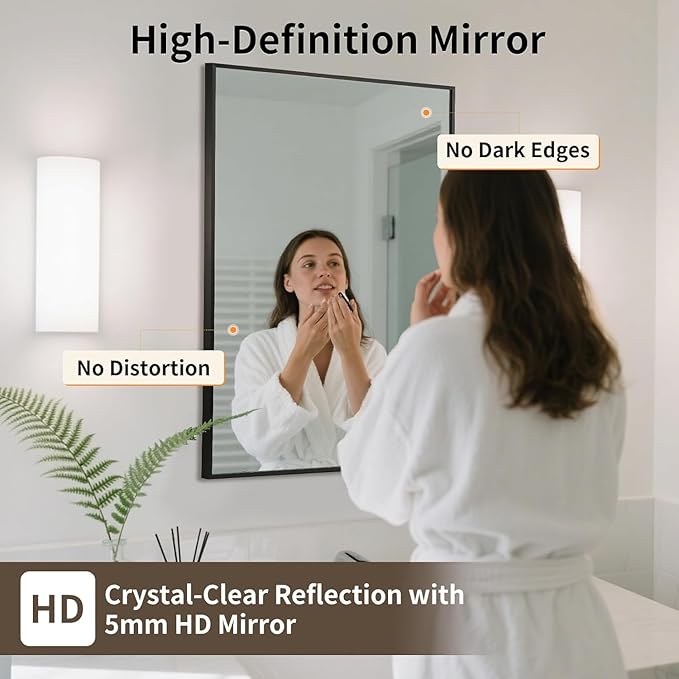 Matte Black Mirror, 40x30 Inch Aluminum Framed Rectangle Mirror, Anti-Rust, Tempered Glass, Square Corner Wall Mirror for Over Sink, Vanity, Bedroom, Entryway, Horizontal/Vertical