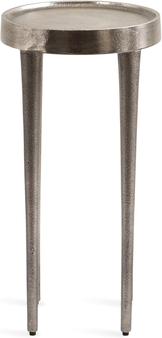 Kate and Laurel Rava Modern Metal Round Drink Table, 10 x 10 x 21, Antique Nickel, Cast Aluminum Accent Table for Use as Indoor Plant Stand or Living Room Decor Piece