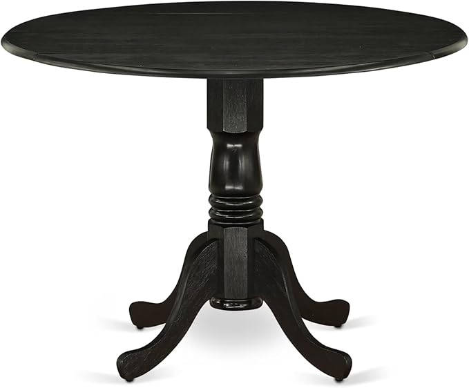 East West Furniture DMAB5-ABK-24 5 Piece Modern Dining Table Set Includes a Round Wooden Table with Dropleaf and 4 Black Color Linen Fabric Upholstered Chairs, 42x42 Inch, Wirebrushed Black