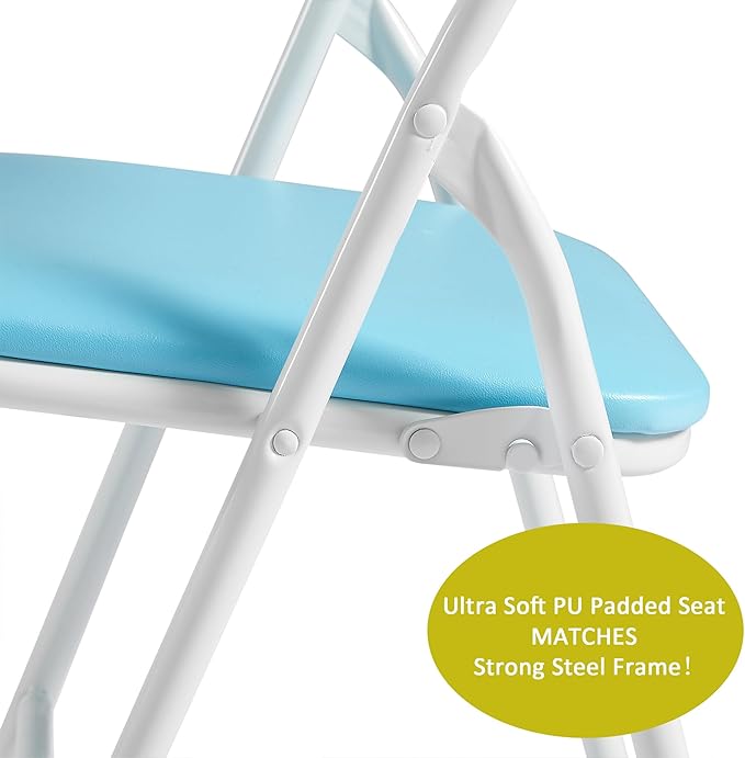 VECELO Kids Folding Activity Table and Chairs 5 Pcs Set, Portable, with Ultra Soft Padded Cushion, Light Blue
