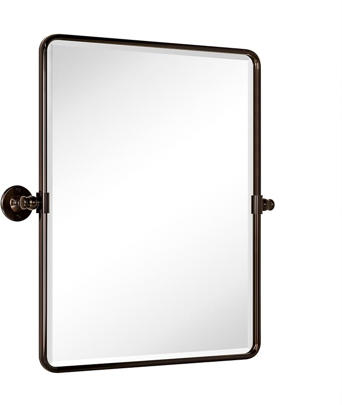 TEHOME 20x24'' Oil Rubbed Bronze Pivot Bathroom Vanity Mirror 24x20'' Metal Framed Dark Bronze Rectangle Tilting Beveled Vanity Mirrors for Wall