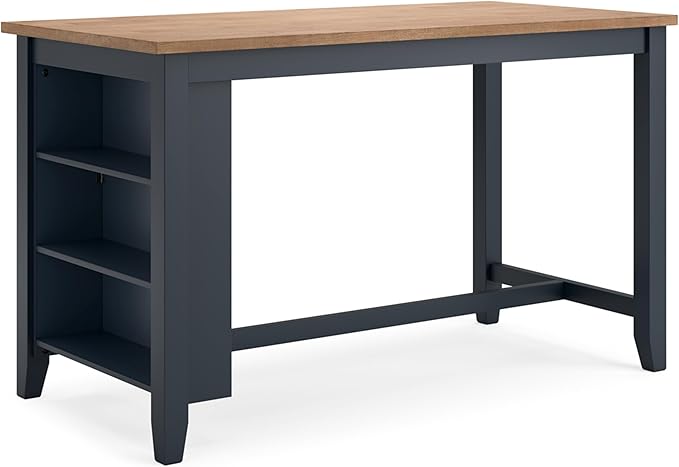 Signature Design by Ashley Gesthaven Modern Counter Height Dining Table with 3 Shelves and Trestle Base, Light Brown & Blue