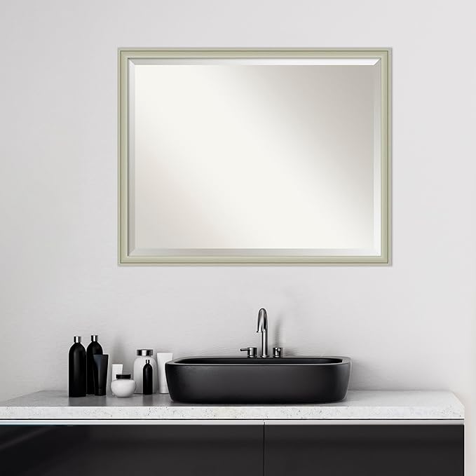 Amanti Art Silver Bathroom Mirror for Over Sink, 24x30 Florence Silver Rectangle Vanity Mirror, Large Casual Frame, Hangs Horizonally and Vertically, Bathroom Wall Decor, Beveled Edge from WI, USA