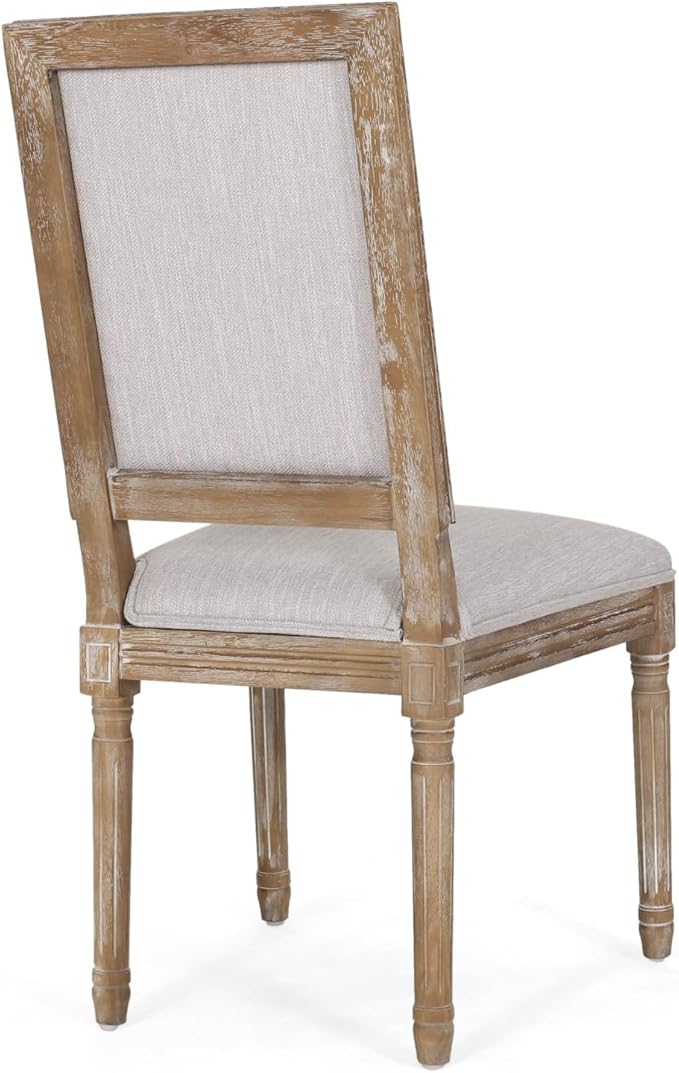 Merax Upholstered Solid Wood Dining Chairs Set of 2, French Country Style Accent Side Seating Furniture for Kitchen, Living Room, Cushioned Back, Light Grey