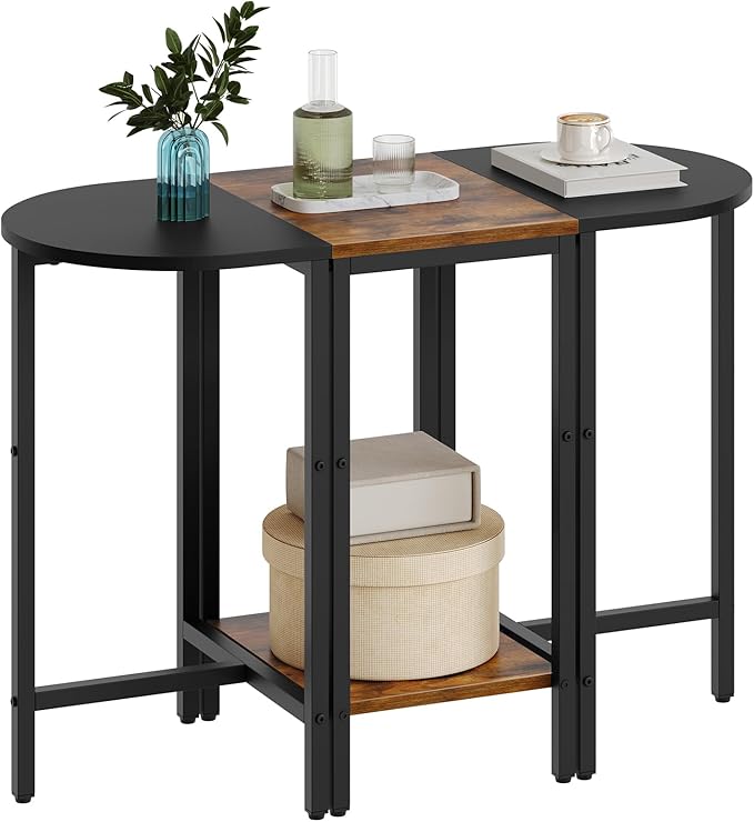 Small Side End Table, Nesting Side Table for Living Room, 2-Tier Nesting Side Table for Small Space, Wooden Sofe Tables Set of 3, Half Round End Table for Couch, Office, Brown and Black ET33BR