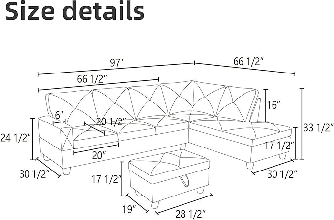 L Shaped Sectional Couch Sofa, Modern Couches for Living Room, Comfy 4 Seat Modular Sectional Sofa with Ottoman Storage for Bedroom Apartment, Red