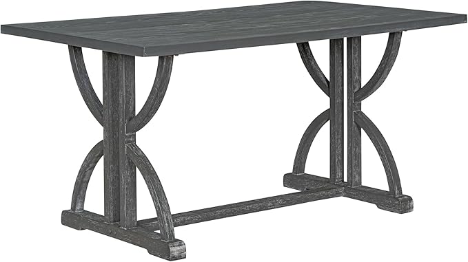 Ball & Cast 6-Piece Dining Table Set, 60" Rectangular Dining Table with 4 Upholstered Chairs & 1 Bench for Dining Room and Kitchen Gray Wash