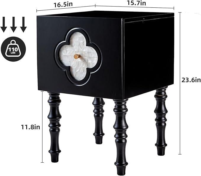 Uniclinens Black Nightstand with Storage, Mid Century Modern Night Stand 23", Solid Wood End Side Table for Bedroom Living Room, Sofa Side Bedside Table with Wooden Legs