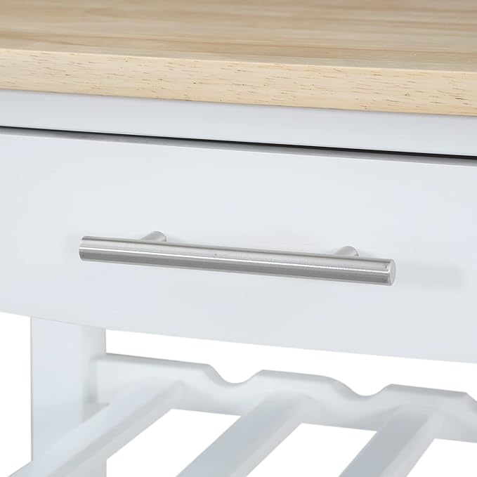 Convenience Concepts Ellaine 4 Tier Kitchen Cart with Drawer and Wine Rack, 24.75", White/Butcher Block