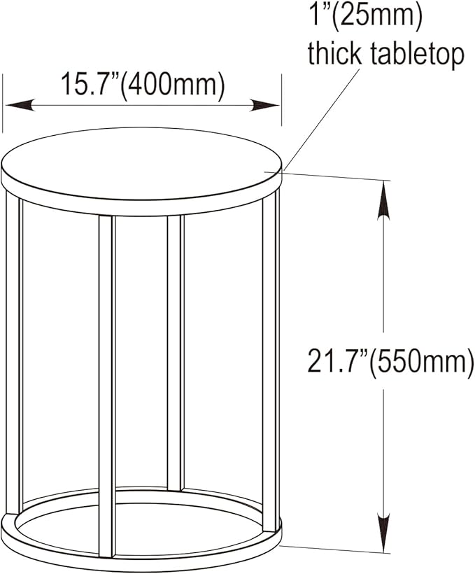 CENSI 16-Inch Natural Oak Round Accent End Table Side Table for Living Room, Mid-Century Modern Nightstand for Bedroom, Plant Stand, Wood and Metal