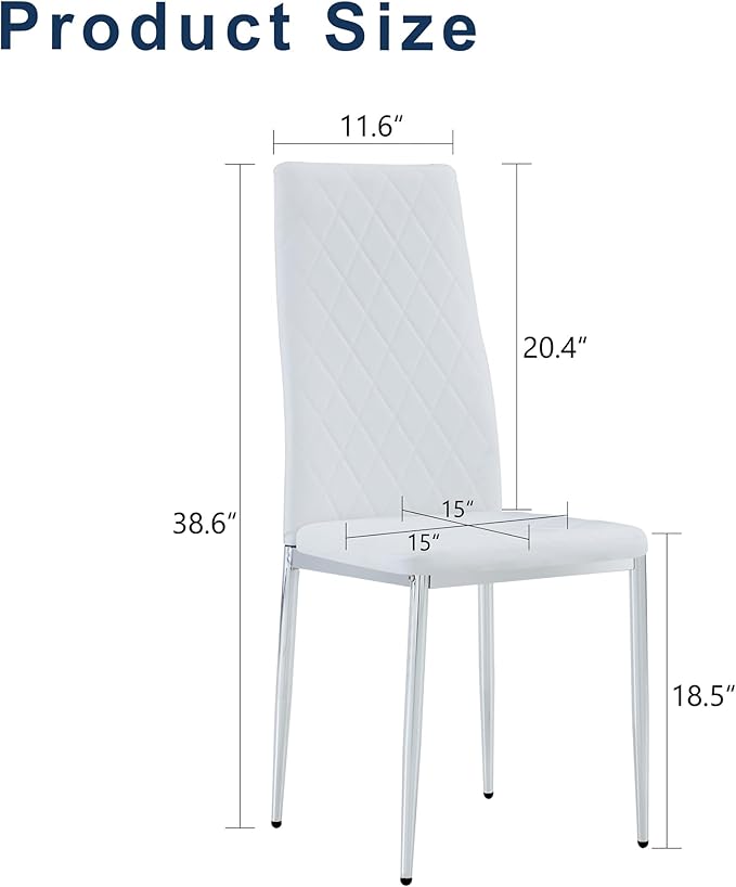 JT Modern Minimalist Dining Chair Fireproof Leather Sprayed Metal Pipe Diamond Grid Pattern Restaurant Home Conference Chair Set of 4 Or 6 (8, White)