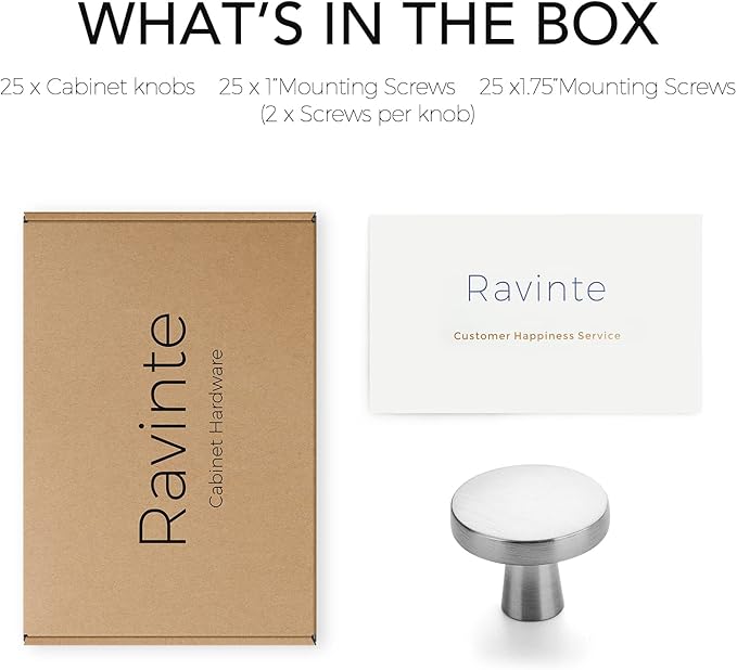 Ravinte 25 Pack Drawer Pulls 1-1/4 Inch Kitchen Cabinet Knobs Brushed Nickel Round Dresser Drawer Knobs Solid Dresser Knobs Drawer Knobs Simple Cabinet Hardware for Cupboard Drawer Pulls