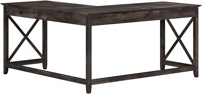 Bush Furniture Key West L Shaped Desk, 60-inch Modern Farmhouse Writing Desk for Home Office