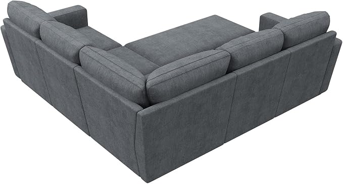 HONBAY Modular Sectional Sleeper Sofa with Pull Out Bed, Chenille L Shaped Couch with Storage Seats, Convertible Sectional Couches for Living Room, Bluish Grey