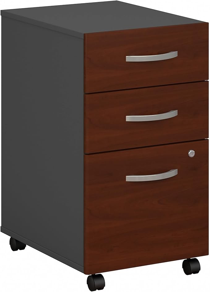 Bush Business Furniture Series C 3 Drawer Mobile File Cabinet in Hansen Cherry, Assembled Office Storage Unit for Home or Commercial Spaces