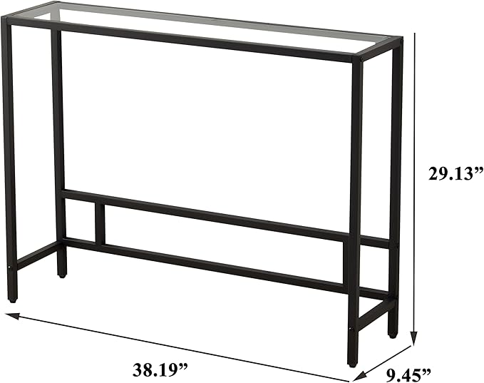 MAJARO Small Modern Console Table for Entryway, Tempered Glass with Metal Frame Sofa Table for Living Room, Hallway, Office (Single-Layer, Black)