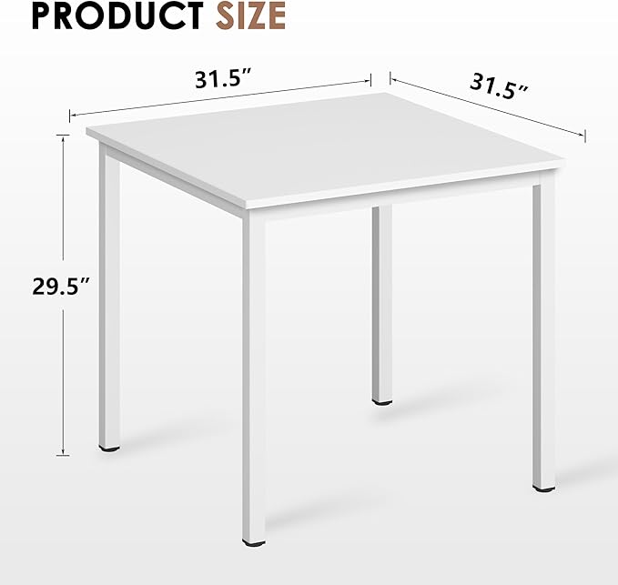 Need Small Square Dining Table- 31-1/2'' Sturdy and Heavy Duty Writing Desk for Small Spaces and Writing Table Desk Breakroom Table, White Color