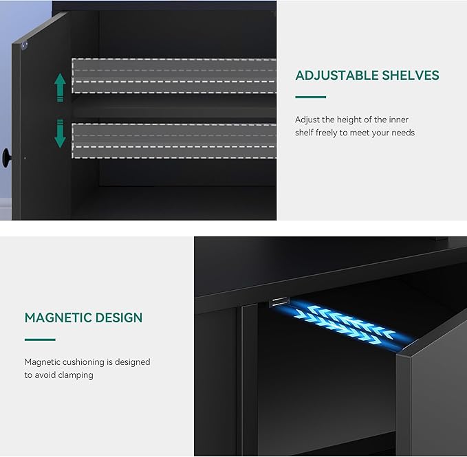 YITAHOME Modern TV Stand with LED Lights for up to 80 Inch TVs, Entertainment Center with Storage Cabinets & Movable Partition for Living Room (Black)