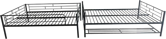 Metal Full Over Full Bunk Bed with Storage Shelf and Guardrails,Multifunctional Bed Frame w/Ladder,Can Seperated into 2 Beds,No Spring Needed,for Kids Boys Girls Teens,Black