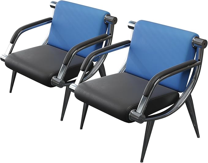 wonline 2Pcs Waiting Room Chair with Armrest PU Leather Office Furniture, Office Guest Seating Lobby Conference Reception Chairs for Airport Clinic Hospital Bank Salon Barber(Blue&Black)