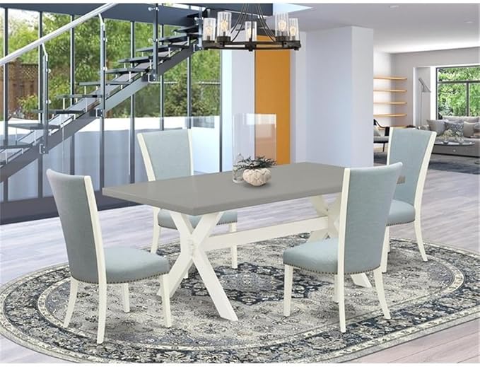 East West Furniture X097VE215-5 5 Piece Dining Table Set for 4 Includes a Rectangle Kitchen Table with X-Legs and 4 Baby Blue Linen Fabric Upholstered Chairs, 40x72 Inch, Multi-Color