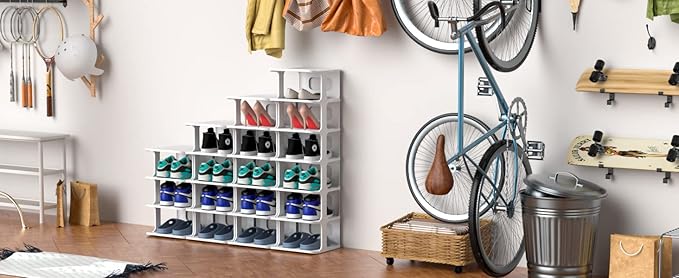 ZOINLIY Stackable Shoe Organizer for Closet, Small Shoe Rack for Entryway, Bedroom, Dorm Rooms, Free Standing Shoe Shelf, Plastic Shoe Cubby for Small Space, Grey Space Saver Shoe Holder