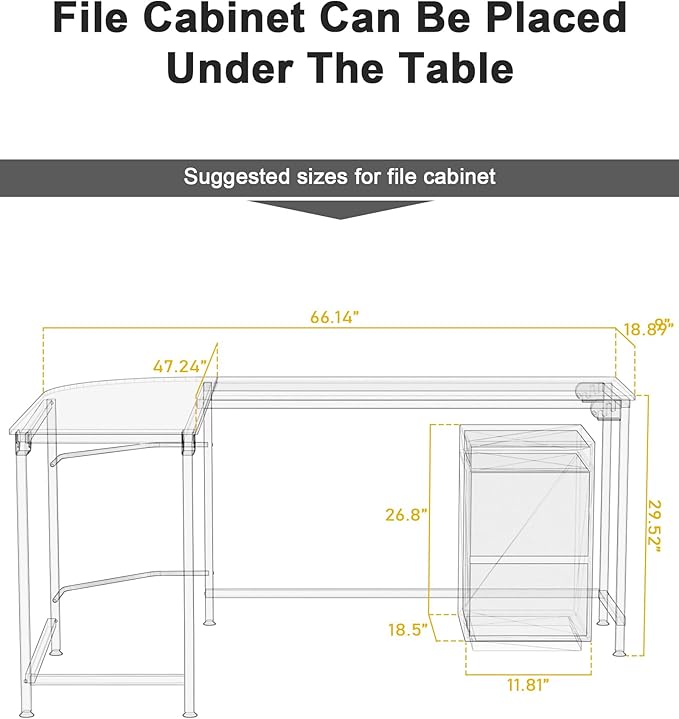 Teraves Modern L Shaped Gaming Desk 66'' Corner Computer Desk for Home Office Gaming Table Study Writing Workstation for Small Space, Easy to Assemble