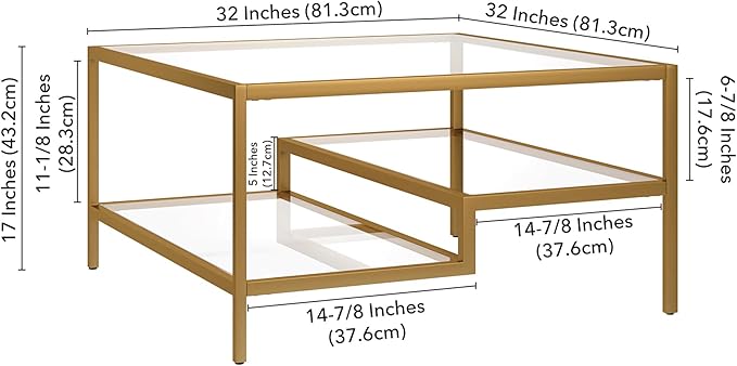 Henn&Hart Lovett Coffee Table, 20" Wide, Gold