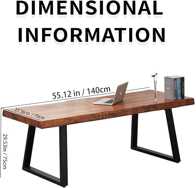 Pine Computer Desk, Modern Solid Wood Home Office Desk, Long Rural Farmhouse Pine Dining Table, Administrative Workstation Computer Desk, Suitable for Living Room and Dining Room (55inch)