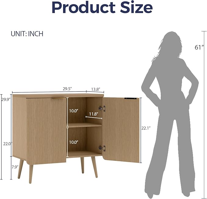 Buffet Cabinet with Storage, Wood Fluted Multifunctional Storage Cabinet with 2 Doors, Sideboard Buffet Credenzas for Living Room, Entryway, Hallway, Natual Oak