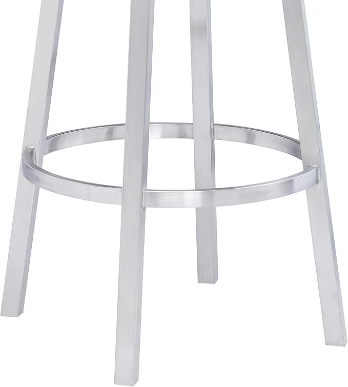 Armen Living Madrid 26" Counter Height Swivel Modern Gray Faux Leather and Brushed Stainless Steel Bar Stool for Kitchen Island Counter
