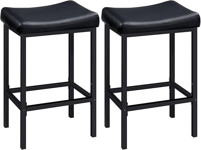 HOOBRO Bar Stools, Set of 2 Bar Chairs, Counter Height Stools, Saddle Barstools with Curved Surface, 24.8 Inches, 2.4" Thick Upholstery, for Kitchen, Dining Room, Cafe Black BB10BY01
