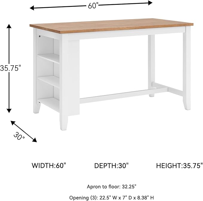 Signature Design by Ashley Gesthaven Farmhouse Counter Height Dining Table with 3 Shelves and Trestle Base, Light Brown & White