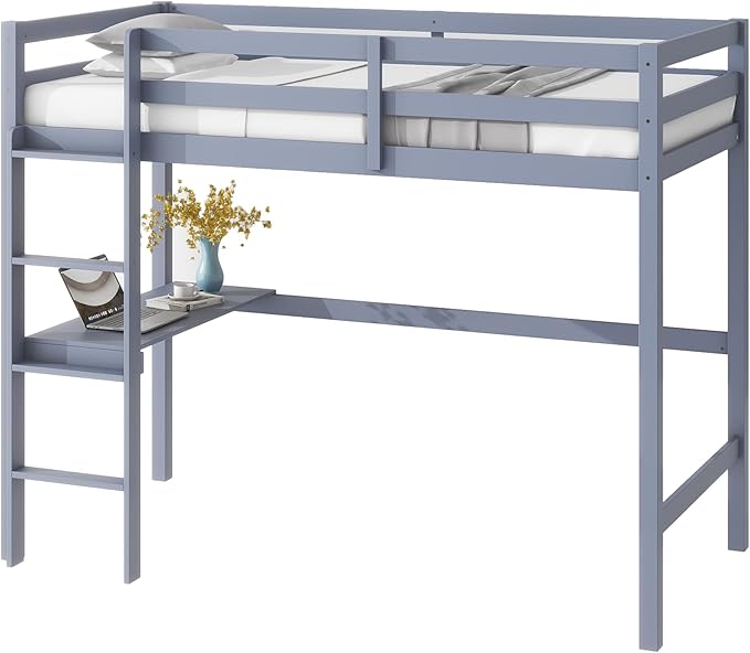 HomSof Full Loft Bed with Desk and Shelves,Gray