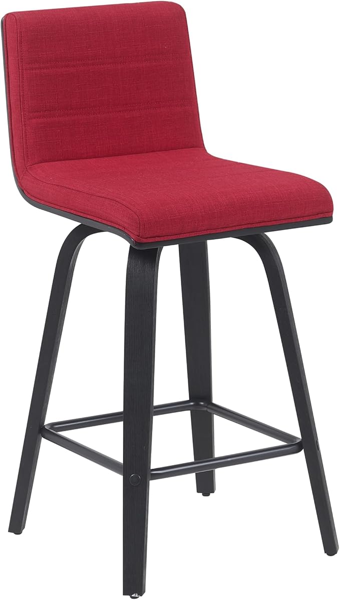 Vienna Modern Counter Height Swivel Bar Stool with Red Upholstered Seat and Brushed Wood Frame Set of 4