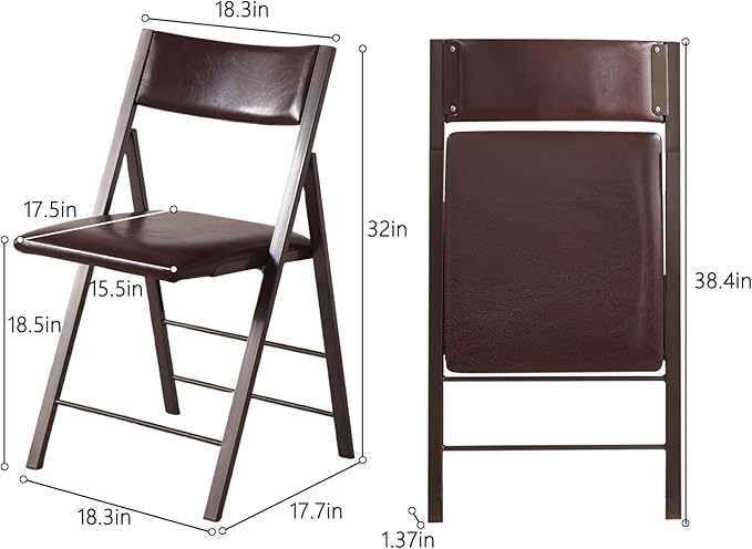 Folding table and chair set, dining table with extra large storage space and 4 universal wheels, matched with padded steel frame folding chairs, space-saving dining table and 4 chairs (Brown)