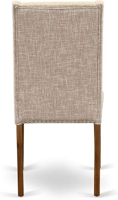 East West Furniture DLFL5-ANA-04 5 Piece Dining Room Furniture Set Includes a Round Dining Table with Dropleaf and 4 Light Tan Linen Fabric Parsons Chairs, 42x42 Inch, Natural