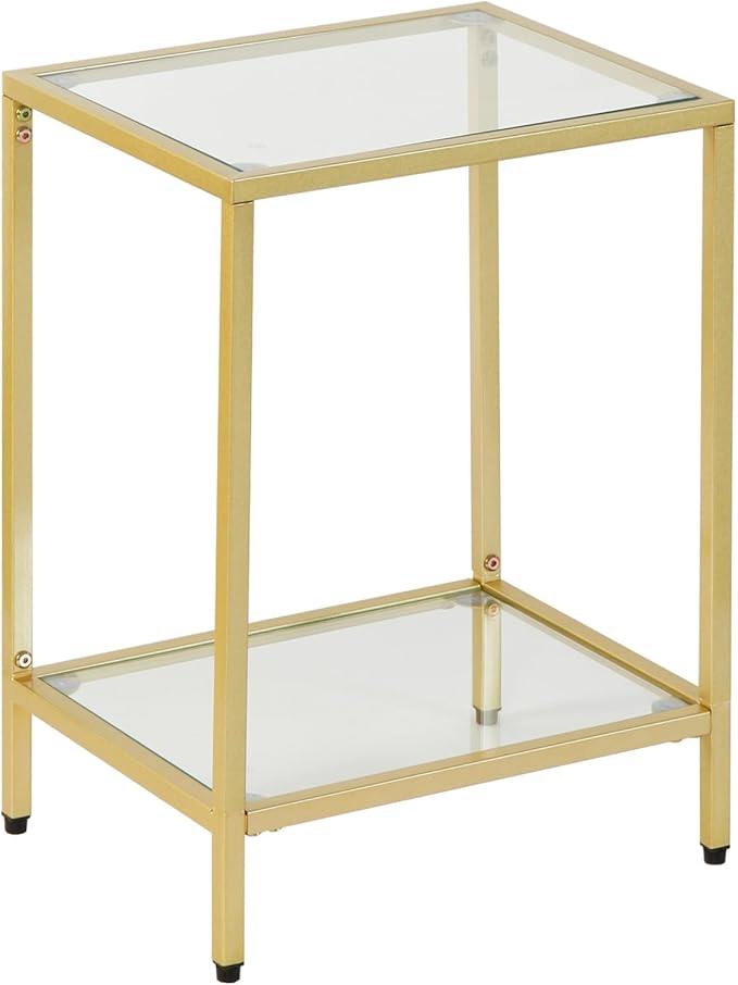 Modern 2-Tier Tempered Glass End Table - Stylish Black Metal Side Table for Small Spaces, Perfect for Living Room & Bedroom (Gold, 1PCS)