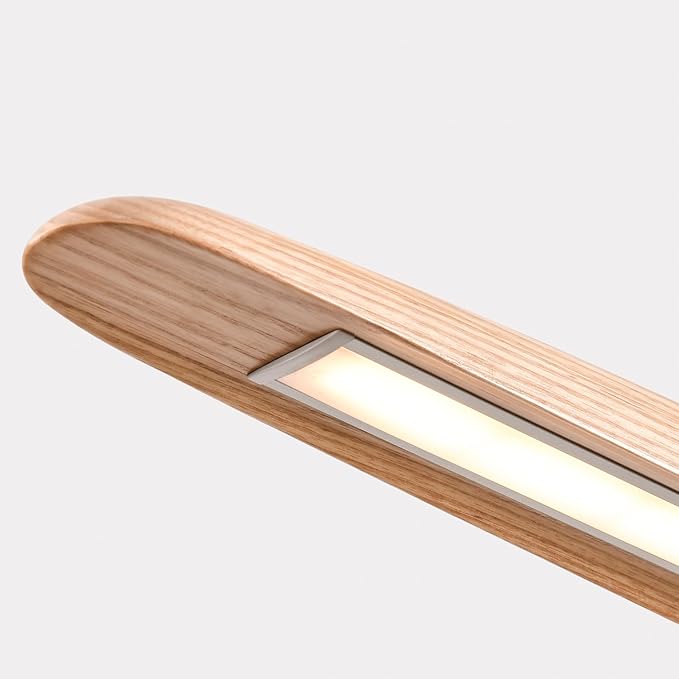 39" 24W Wood LED Linear Pendant Light Fixture Led Dining Room Light Dimmable Hanging Light Fixture for Dining Room Kitchen Island Pool Table Lights Natural Wood Color