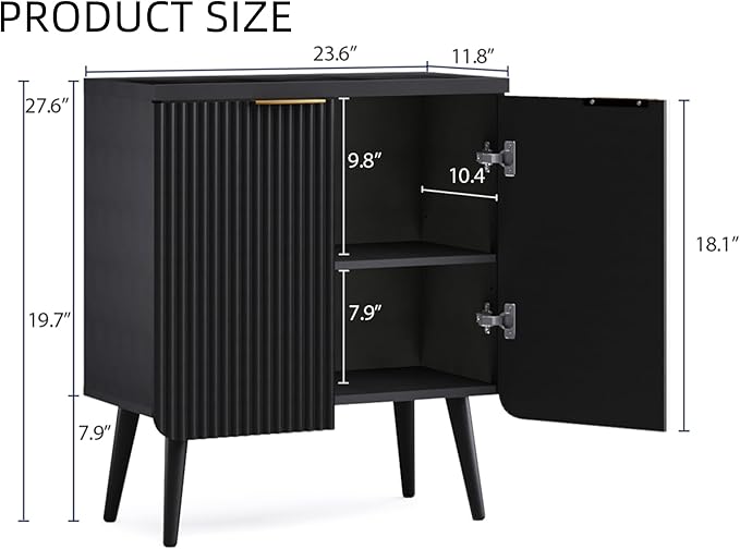 Buffet Cabinet, Sideboard Fluted Cabinet Modern Kitchen Buffet Storage Cabinets with Doors and Shelves, Wood Farmhouse Coffee Bar Station for Entryway & Dining Room & Living Room, Black