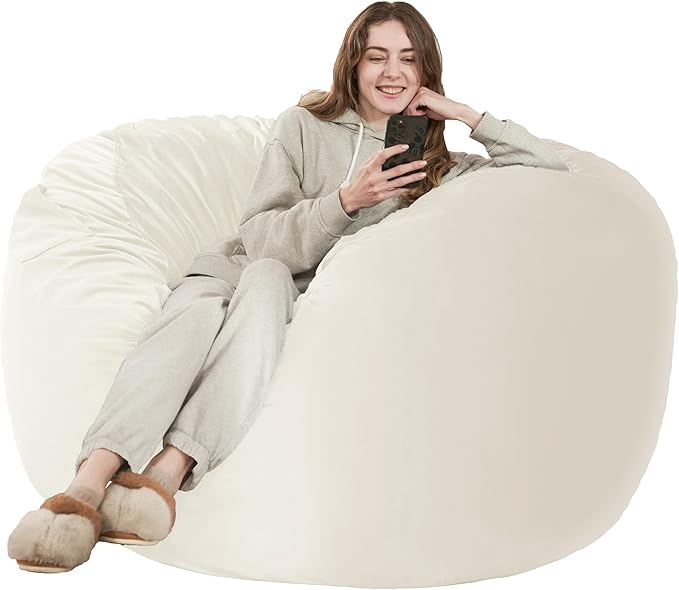 HABUTWAY Bean Bag Chair: Giant 5' Memory Foam Furniture Bean Bag Chairs for Adults with Microfiber Cover 5Ft (Beige)