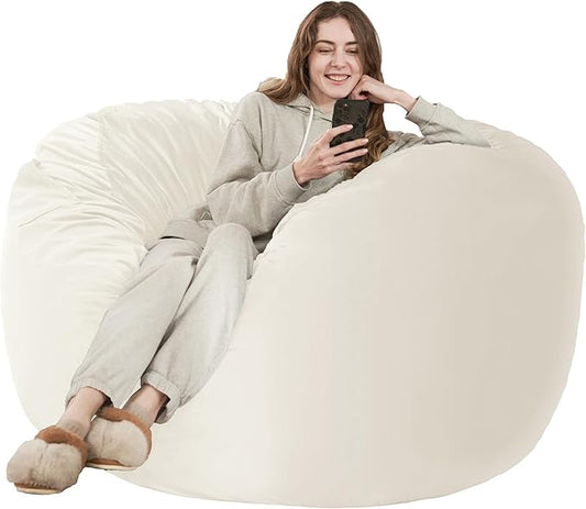 HABUTWAY Bean Bag Chair: Giant 5' Memory Foam Furniture Bean Bag Chairs for Adults with Microfiber Cover 5Ft (Beige)