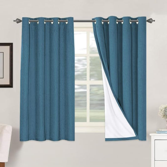 H.VERSAILTEX 100% Blackout Curtains for Bedroom Thermal Insulated Linen Textured Curtains Heat and Full Light Blocking Drapes Living Room Curtains 2 Panel Sets, Blue Sapphire, 52x54 Inch