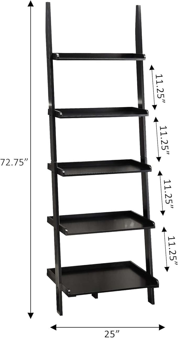 Convenience Concepts American Heritage 5 shelves Bookshelf Ladder, Black