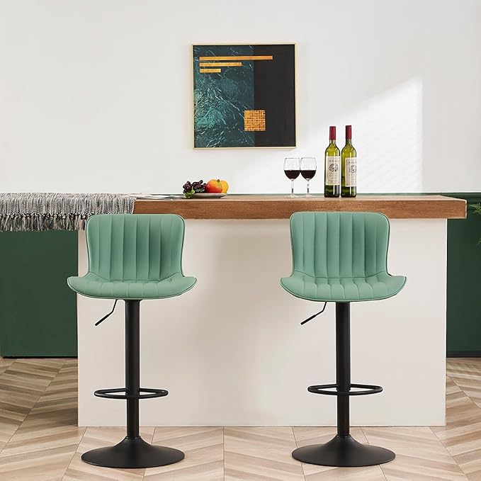 YOUNUOKE Counter Height Bar Stools Kitchen Island Barstools Set of 2 Adjustable Swivel Counter Stool Bar Height Island Chairs with Back, Sea Green