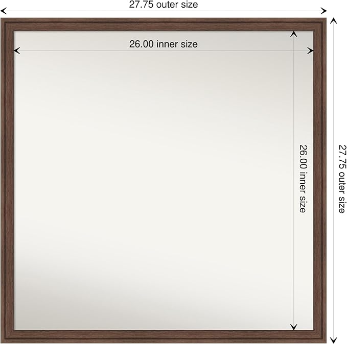 Amanti Art Brown Bathroom Mirror for Over Sink, 28x28 Florence Light Brown Square Vanity Mirror, Large Casual Frame, Hangs Horizonally and Vertically, Bathroom Wall Decor, Non-Beveled Edge