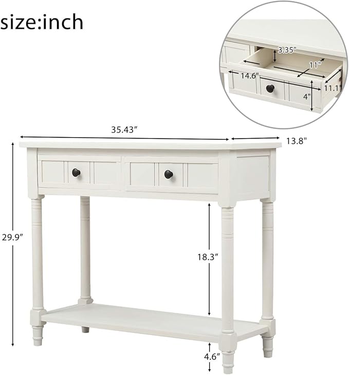 Merax Classic Wood Narrow Console Table with Drawers and Bottom Shelf for Entryway Hallway Front Door Ivory