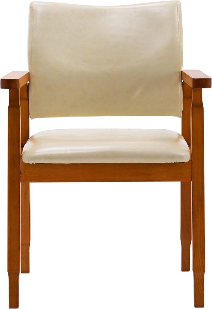 NOB Mid-Century Dining Side Chair with Faux Leather Seat in Beige, handrail Chair