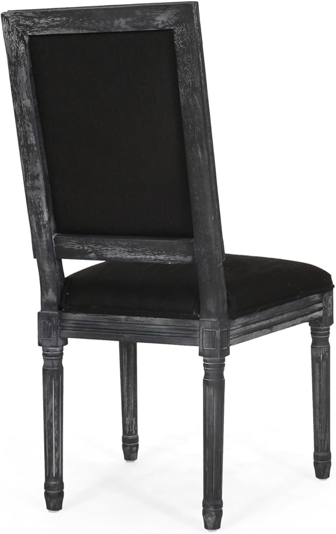 Merax Upholstered Solid Wood Dining Chairs Set of 2, French Country Style Accent Side Seating Furniture for Kitchen, Living Room, Cushioned Back, Black